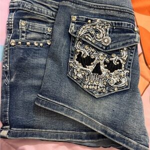 Blue Jean Shorts with Ornate Embellishments